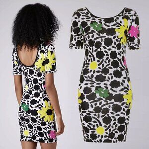 Bodycon Dress Yellow Pink Green Flowers